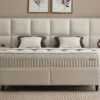 Casa Padrino Luxus Boxspringbett mit Wandkopfteil in Feldoptik Beige 160 x 200 cm - Luxus Schlafzimmer Möbel
