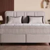 Casa Padrino Luxus Boxspringbett mit gerahmtem Kopfteil Creme 140 x 200 cm - Luxus Schlafzimmer Möbel