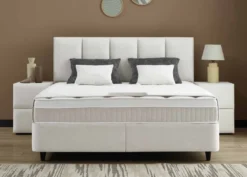 Casa Padrino Luxus Boxspringbett mit gepolstertem Kopfteil Weiß 180 x 200 cm - Luxus Schlafzimmer Möbel