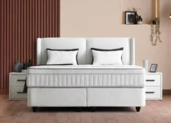 Casa Padrino Luxus Boxspringbett mit glattem Kopfteil Weiß 160 x 200 cm - Luxus Schlafzimmer Möbel