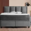 Casa Padrino Luxus Boxspringbett mit Kopfteil in Paneeloptik Grau 120 x 200 cm - Luxus Schlafzimmer Möbel