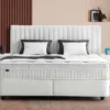 Casa Padrino Luxus Boxspringbett mit Kopfteil in Streifenoptik Weiß 160 x 200 cm - Luxus Schlafzimmer Möbel
