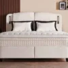 Casa Padrino Luxus Boxspringbett mit zweiteiligem Kopfteil und Leseleuchten Creme 140 x 200 cm - Luxus Schlafzimmer Möbel