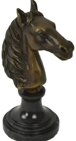Casa Padrino Luxus Briefbeschwerer Pferdekopf Bronzefarben / Schwarz 8 x 10 x H. 16 cm - Bronze Skulptur mit Marmorsockel - Schreibtisch Deko Accessoires