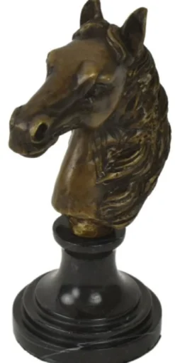Casa Padrino Luxus Briefbeschwerer Pferdekopf Bronzefarben / Schwarz 8 x 10 x H. 16 cm - Bronze Skulptur mit Marmorsockel - Schreibtisch Deko Accessoires