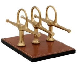 Casa Padrino Luxus Briefständer aus Echtleder in Braun und Messing, 4 x 8 cm x H12 cm - Hochwertiges Büro Accessoire