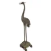 Casa Padrino Luxus Bronze Brunnen Reiher auf Schildkröte Bronze / Grün 60 x 45 x H. 175 cm - Gartenbrunnen - Wasserspiel - Gartendeko