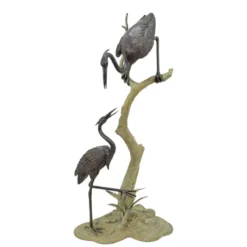 Casa Padrino Luxus Bronze Brunnen Zwei Reiher am Ast Bronze / Grün 55 x 65 x H. 148 cm - Gartenbrunnen - Wasserspiel - Gartendeko