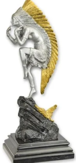 Casa Padrino Luxus Bronze Deko Skulptur Indianerin Silber / Gold / Schwarz 10,1 x 13 x H. 32,8 cm - Bronze Deko Figur - Schreibtisch Deko - Deko Accessoires - Luxus Accessoires