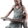 Casa Padrino Luxus Bronze Deko Skulptur Mädchen mit Katze Bronzefarben / Mintgrün 33 x 30 x H. 50 cm - Deko Figur - Wohnzimmer Deko - Schreibtisch Deko - Luxus Kollektion