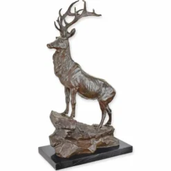 Casa Padrino Luxus Bronze Deko Skulptur Hirsch auf Felsen rechte Seite Braun / Schwarz H. 67,8 cm