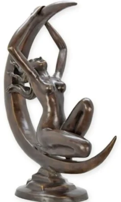Casa Padrino Luxus Bronze Deko Skulptur Frau im Mond 66 x H. 76,5 cm - Große Bronze Deko Figur - Wohnzimmer Deko - Büro Deko - Deko Accessoires