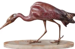 Casa Padrino Luxus Bronzefigur Reiher Mehrfarbig 78 x 21 x H. 45 cm - Luxus Bronze Skulptur auf Marmorsockel