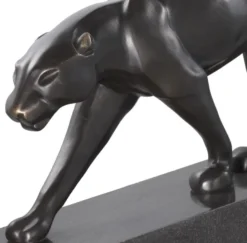 Casa Padrino Luxus Bronzefigur Panther Schwarz / Bronze 64 x 11 x H. 26,5 cm - Elegante Bronze Skulptur auf Marmorsockel