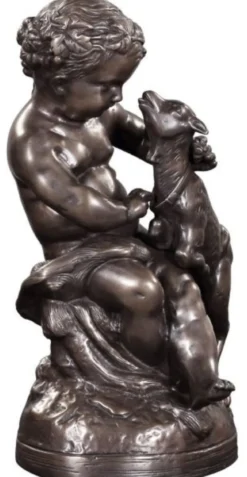 Casa Padrino Luxus Bronzefigur Engel mit Lamm Bronze 21 x 20 x H. 38 cm - Deko Bronze Skulptur