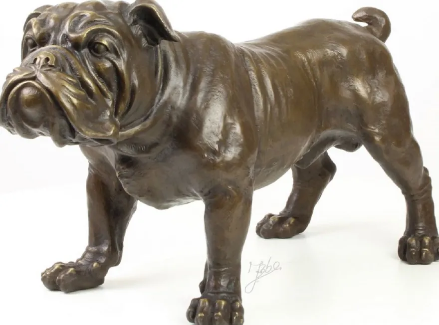 Casa Padrino Luxus Bronzefigur Englische Bulldogge Bronze 54,5 x 24,1 x H. 31 cm - Dekofigur