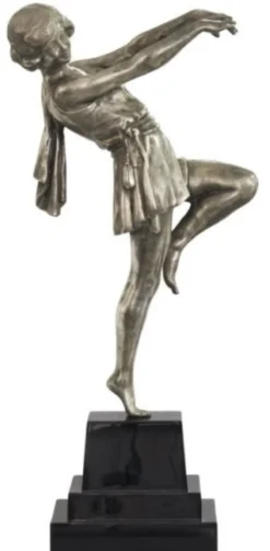 Casa Padrino Luxus Bronzefigur tanzende Dame Silber / Schwarz 22 x 11 x H. 51 cm - Dekofigur auf Holzsockel