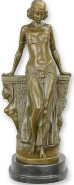 Casa Padrino Luxus Bronze Figur Ägyptische Tänzerin 15,5 x 13,5 x H. 38 cm - Bronze Skulptur mit Marmorsockel - Bronze Dekofigur - Schreibtisch Deko - Wohnzimmer Deko - Luxus Deko Accessoires