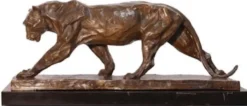 Casa Padrino Luxus Bronzefigur Panther Bronzefarben / Schwarz 52 x 16 x H. 23 cm - Elegante Bronze Skulptur mit Marmorsockel - Deko Accessoires