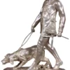 Casa Padrino Luxus Bronzefigur Jäger mit Hund Silber / Schwarz 45 x 28 x H. 61 cm - Bronze Skulptur mit Marmorsockel - Schreibtisch Deko - Wohnzimmer Deko - Luxus Qualität