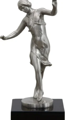 Casa Padrino Luxus Bronzefigur tanzende Frau Silber / Schwarz 10 x 13 x H. 23 cm - Bronze Skulptur mit Holzsockel - Schreibtisch Deko - Wohnzimmer Deko - Luxus Kollektion