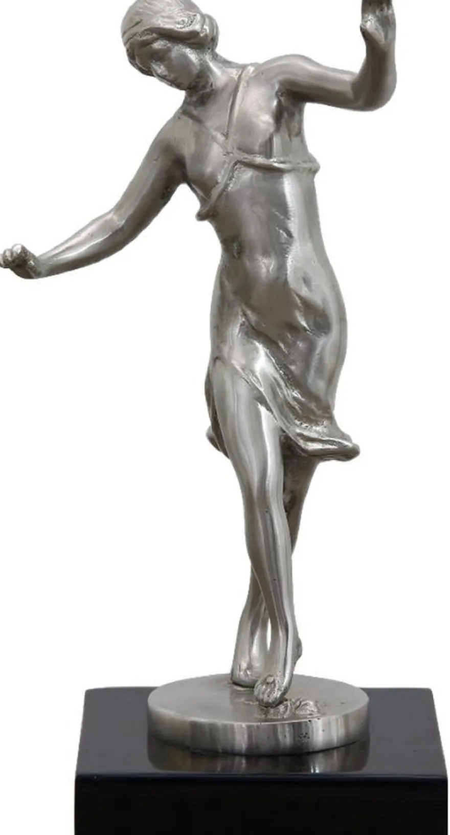 Casa Padrino Luxus Bronzefigur tanzende Frau Silber / Schwarz 10 x 13 x H. 23 cm - Bronze Skulptur mit Holzsockel - Schreibtisch Deko - Wohnzimmer Deko - Luxus Kollektion