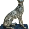 Casa Padrino Luxus Bronzefigur Silber / Schwarz 37 x 15 x H. 40 cm - Sitzender Gepard mit Marmorsockel