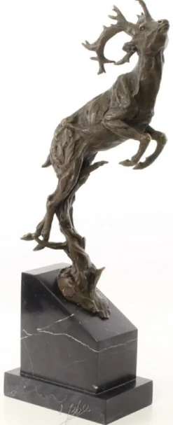 Casa Padrino Luxus Bronzefigur springender Hirsch Bronze / Schwarz 20,4 x 9,9 x H. 49,5 cm - Elegante Dekofigur mit Marmorsockel