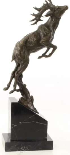 Casa Padrino Luxus Bronzefigur springender Hirsch Bronze / Schwarz 20,4 x 9,9 x H. 49,5 cm - Elegante Dekofigur mit Marmorsockel
