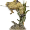 Casa Padrino Luxus Bronzefigur Enten im Teich Gold / Mehrfarbig / Grau 35,8 x 31,6 x H. 51,3 cm - Bronze Skulptur mit Marmorsockel - Wohnzimmer Deko