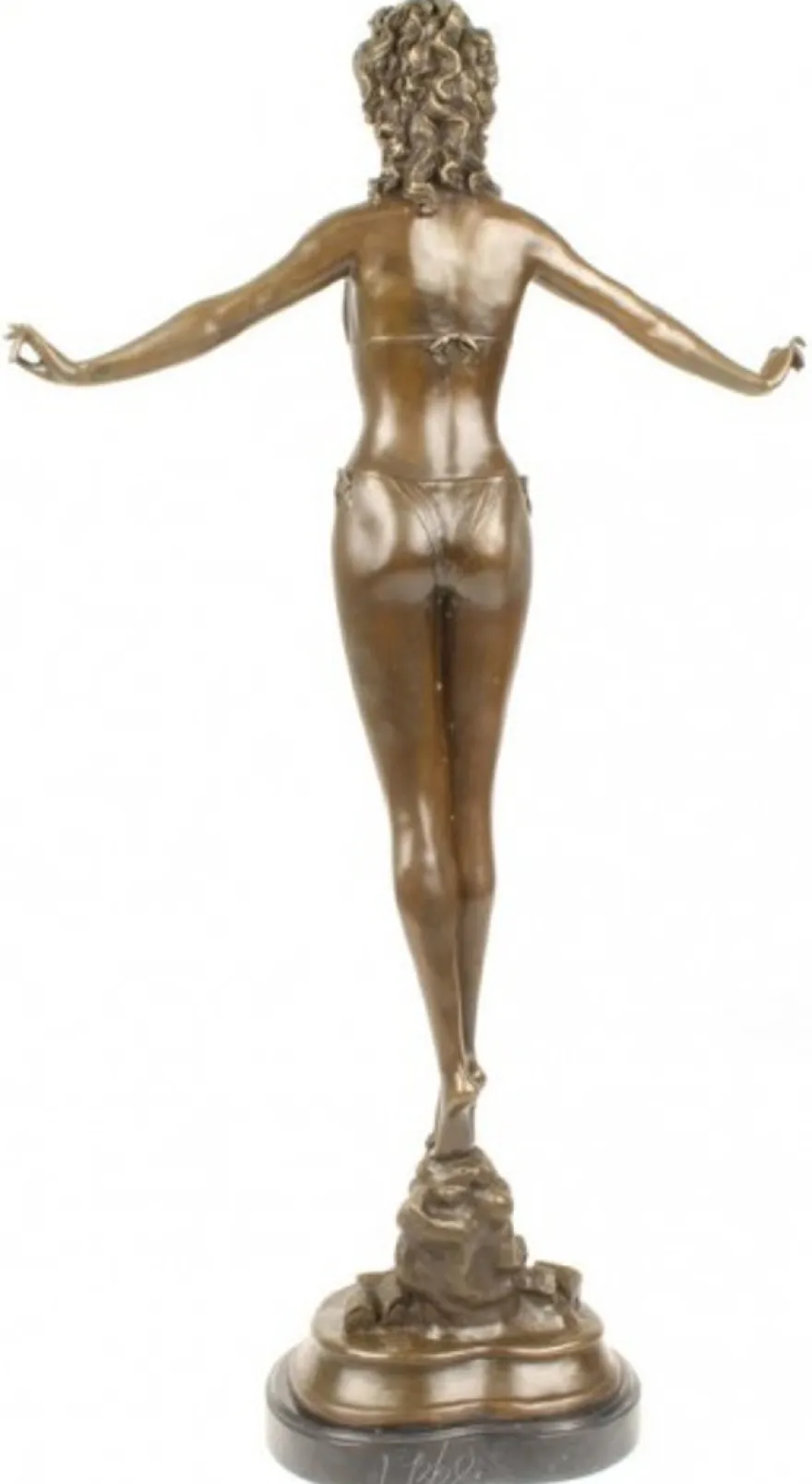 Casa Padrino Luxus Bronze Figur Frauenfigur auf Natursteinsockel - Art Deco Skulptur, 70.5 cm