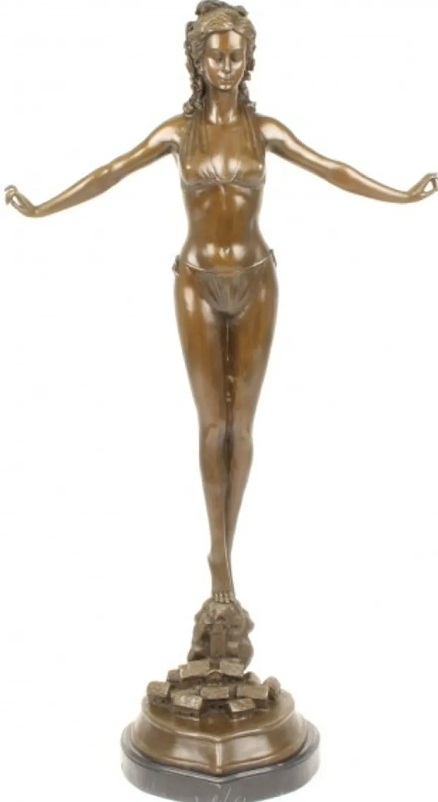 Casa Padrino Luxus Bronze Figur Frauenfigur auf Natursteinsockel - Art Deco Skulptur, 70.5 cm