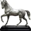 Casa Padrino Luxus Bronzefigur Pferd mit Holzsockel Silber / Schwarz 42 x 17 x H. 40 cm - Versilberte Deko Figur