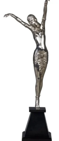 Casa Padrino Luxus Bronzefigur Cleopatra Silber / Schwarz 15 x 15 x H. 71 cm - Dekofigur auf Holzsockel