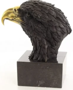Casa Padrino Luxus Bronzefigur Adlerkopf auf Marmorsockel Schwarz / Gold Wohnzimmer Deko Skulptur Bronze