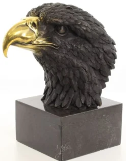 Casa Padrino Luxus Bronzefigur Adlerkopf auf Marmorsockel Schwarz / Gold Wohnzimmer Deko Skulptur Bronze