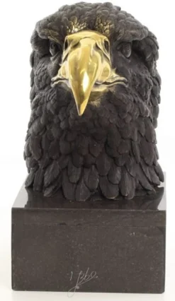 Casa Padrino Luxus Bronzefigur Adlerkopf auf Marmorsockel Schwarz / Gold Wohnzimmer Deko Skulptur Bronze
