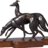 Casa Padrino Luxus Bronzefiguren mit Holzsockel Windhunde Bronze / Braun 76 x 22 x H. 43 cm - Luxus Dekofiguren