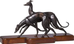 Casa Padrino Luxus Bronzefiguren mit Holzsockel Windhunde Bronze / Braun 76 x 22 x H. 43 cm - Luxus Dekofiguren