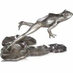 Casa Padrino Luxus Bronze Figur Frosch Silber 39 cm - Deko Bronze Skulptur