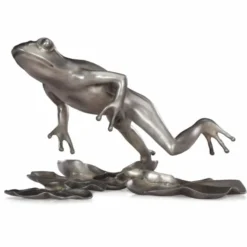 Casa Padrino Luxus Bronze Figur Frosch Silber 39 cm - Deko Bronze Skulptur