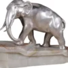 Casa Padrino Luxus Bronzefigur Elefant auf Marmorsockel Silber / Weiß 44 x 19 x H. 30 cm - Luxus Qualität