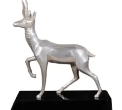 Casa Padrino Luxus Bronzefigur Antilope Silber / Schwarz 35 x 17 x H. 37 cm - Dekofigur mit Holzsockel