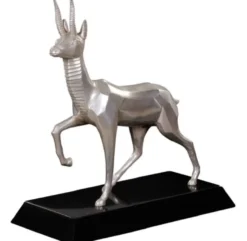 Casa Padrino Luxus Bronzefigur Antilope Silber / Schwarz 35 x 17 x H. 37 cm - Dekofigur mit Holzsockel