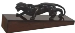 Casa Padrino Luxus Bronzefigur Puma Schwarz / Dunkelbraun 60 x 17 x H. 20 cm - Elegante Dekofigur auf Holzsockel