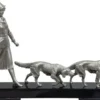 Casa Padrino Luxus Bronzefiguren Jägerin und Hunde Silber / Schwarz 61 x 11 x H. 45 cm - Luxus Dekofiguren mit Holzsockel