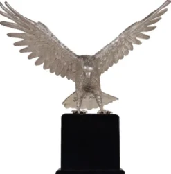 Casa Padrino Luxus Bronzefigur Adler Silber / Schwarz 40 x 20 x H. 37 cm - Versilberte Bronze Skulptur mit Sockel - Schreibtisch Deko - Wohnzimmer Deko - Luxus Qualität