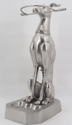 Casa Padrino Luxus Bronze Schirmständer Skulptur Windhund Silber 38 x 43 x H. 81 cm - Deko Bronzefigur - Luxus Kollektion
