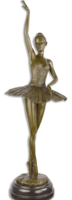 Casa Padrino Luxus Bronze Skulptur mit Marmorsockel Ballerina Bronze / Schwarz 22 x 20,4 x H. 66,5 cm - Bronzefigur - Dekofigur - Deko Accessoires