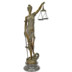 Casa Padrino Luxus Bronze Skulptur Justitia Bronze / Schwarz 27 x 37,8 x H. 98,4 cm - Bronzefigur mit Marmorsockel - Deko Figur